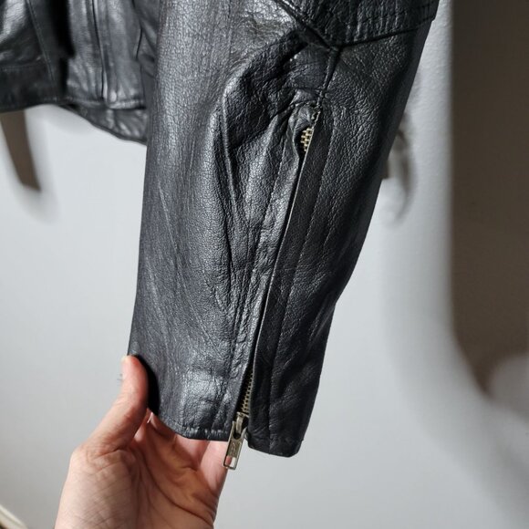 Vintage Barney’s Leather Men’s Black Moto Jacket Size 50 Biker Leather Grunge - Picture 5 of 16